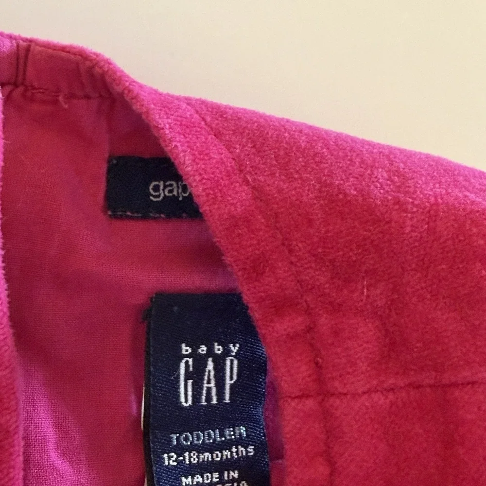 Baby Gap Vintage Y2K Velvet Dress Pink Girls Size 12-18 Months Preppy Pleated
